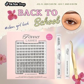 Feinner DIY Lash Cluster Kit Invisible Band Long Lasting Waterproof Bond Seal Remover Natural Eyelashes Cosmetic Makeup Salon Outdoorfun:_Only lash Pure 01 (8-12mm)