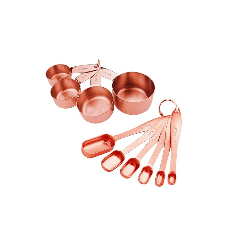 10-Piece Copper Measuring Cups and Spoons Set Stainless Steel Heavy