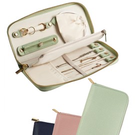 FEMIECHO Travel Jewelry Organizer Case - for Tangle-Free Necklaces, Earrings, Rings, Bracelets Storage, Travel Essentials, Fashion Portable Jewelry Travel bags for Women - Medium Macaron Green