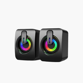 MELOGAGA RGB Computer Speakers, USB-Powered PC Speakers with 7-Color LED Backlight, 3.5mm Aux Compact Soundbar for Desktop, Laptop, Tablet – Crisp Audio & Space-Saving Design