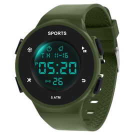 OFFCUP Mens Digital Watch, Men's 5ATM Waterproof Sport Watch, Plastic Strap Mens Watches with EL Backlight Alarm Stopwatch Shockproof Date, Wrist Watches for Men Boys (Green)