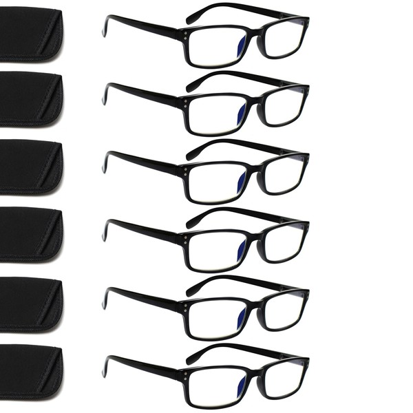 Kerecsen 6-Pack Reading Glasses Blue Light Blocking,Spring Hinge Readers for
