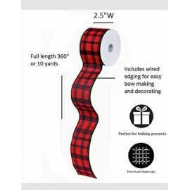 Plaid Cypress Home Decorative Holiday Accent Red Buffalo Plaid Ribbon 2.5" x 10 Yards