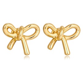Bow Earrings Cute Ribbon Earrings Bow Knot Earring Gold Bow Stud Earrings Birthday Gifts for Women Girls (B-Gold Bow Knot Earrings)