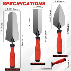 SHALL Soft-Grip Finishing Trowel Set 3pce,Pointing trowel,gauging trowel,Margin Trowel, Builders Bricklaying Tools with Soft Grip Handles
