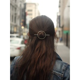 DoubleNine Open Circle Hair Slide Hair Clip Brass Hair Barrette Minimalist Rustic Women Girl Bridal Hair Accessories (Silver)