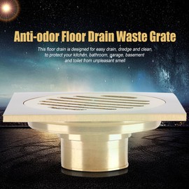 4x4 Inch Brass Square Anti-Odor Floor Drain, Hair Catcher for Shower Drain with Removable Strainer, Bathroom Shower Drain Protector Waste Grate