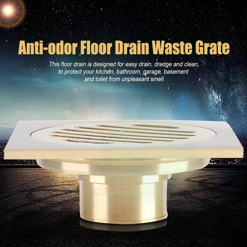 4x4 Inch Brass Square Anti-Odor Floor Drain, Hair Catcher for