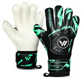 WESTWOOD FOX Goalkeeper Gloves,Finger Protection Soccer Goalie Gloves for Kids,Youth,Adults,Heavy Grip Palm with Dumbo latex 4+3 mm,Wrist Support (BLACK-CYAN, Size 9 suitable for Adult-M)