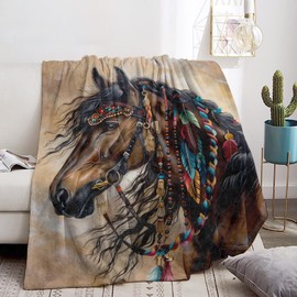 Bidesk Pretty Horse Flannel Blanket - Soft, Cozy, Lightweight, Fuzzy, and Warm Throw - Perfect for Couch, Bed, Travel, and Outdoor Use - for Men Women Adults Kids 60"×50"