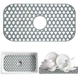 SAMSIER Sink Protectors for Kitchen Sink 13x11 &16x12 &19x14 &22x13 &24x13 &26x14 &28x14 &30x16, Large Silicone Sink Mats Grid for Bottom of Farmhouse Sink (24”x13”, Center Drain)