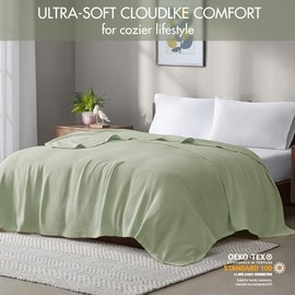 Madison Park Farmhouse Blanket,100% Cotton Luxuriously Soft Fresh Spun Farmhouse Basketweave Blanket Breathable All Seasons Lightweight Blanket for Bed, Couch and Office, Full/Queen, Green