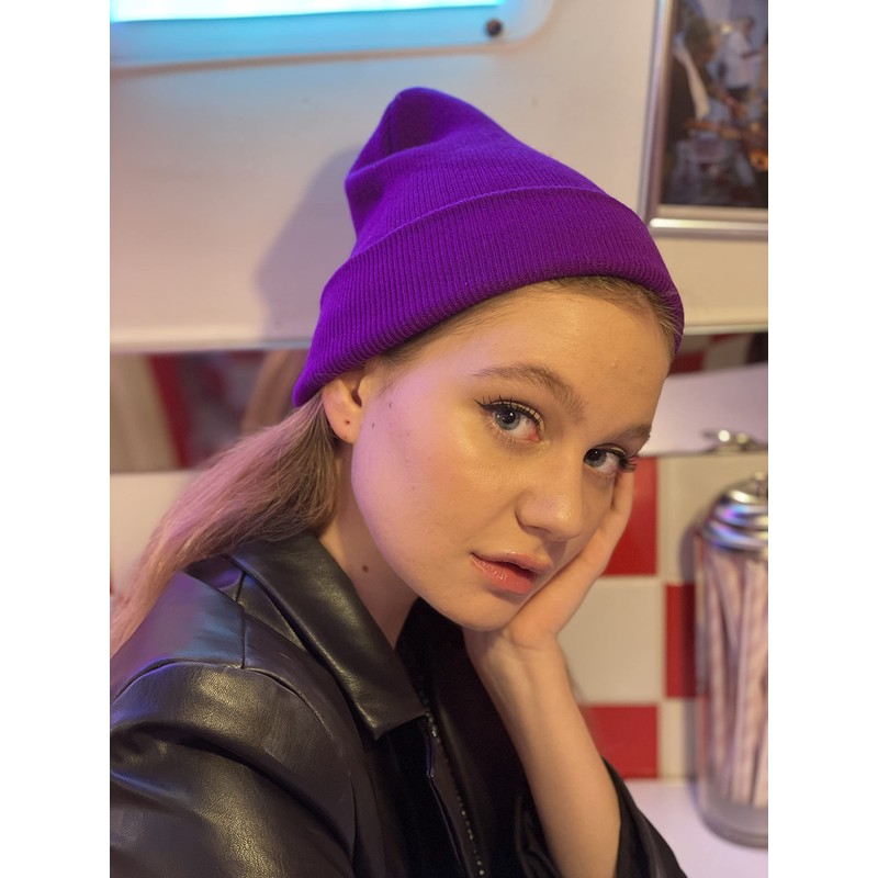 Beanie Hat Plain Purple Soft Comfortable Casual for Men Women