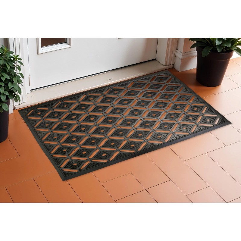 HomeRoots 22" X 36" Black Rubber Outdoor Door Mat