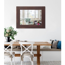 Wood Wall Mirror Rectangular Framed Rustic Vintage Mirrors Decor Farmhouse Bedroom Bathroom Mirror for Dressing Table Entrance Large 26"x18" Brown