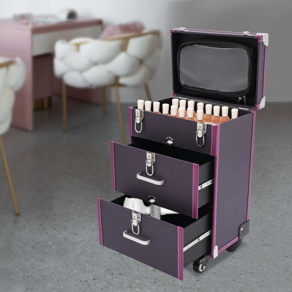 Unbranded Large Rolling Cosmetic Case Makeup Trolley Rolling Makeup Case