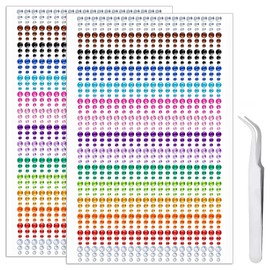 iJiZuo 1800Pcs Crystal Rhinestone Stickers, 15 Colors Gem Stickers with Pick Up Tweezer, 3mm 4mm 5mm, for DIY Nail Crafts Jewel Clothes Makeup,White (2 Sheets)