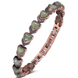 Jeracol Pure Copper Bracelets for Women, Ultra Strength Magnetic Bracelet with 3800 Gauss Magnets & Natural Turquoise & Stones, Adjustable, Jewelry Gift(Green)