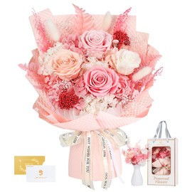 Preserved Flowers, Pink Color, Bouquet of 4 Roses, Fragrant, Vase Included, Non-Withering Flowers, Coming-of-Age Ceremonies, Graduation Ceremonies, Valentine's Day, Birthday Gift, Popular Flower