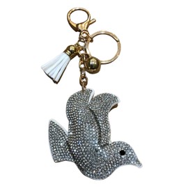Popfizzy White Dove Lovebird Keychain for Women and Girls Bling Backpack Charms Rhinestone Purse Charms for Handbags Car Keyring