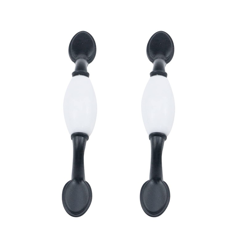 Risbay 8PCS Cabinet Pull Handle Black and White Ceramics and