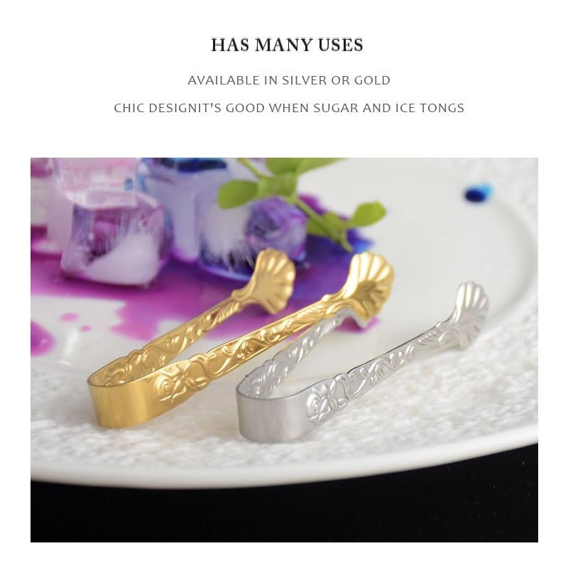 Mini Tongs Clips, Stainless Steel, Sugar Cubes, Ice, Others (Set
