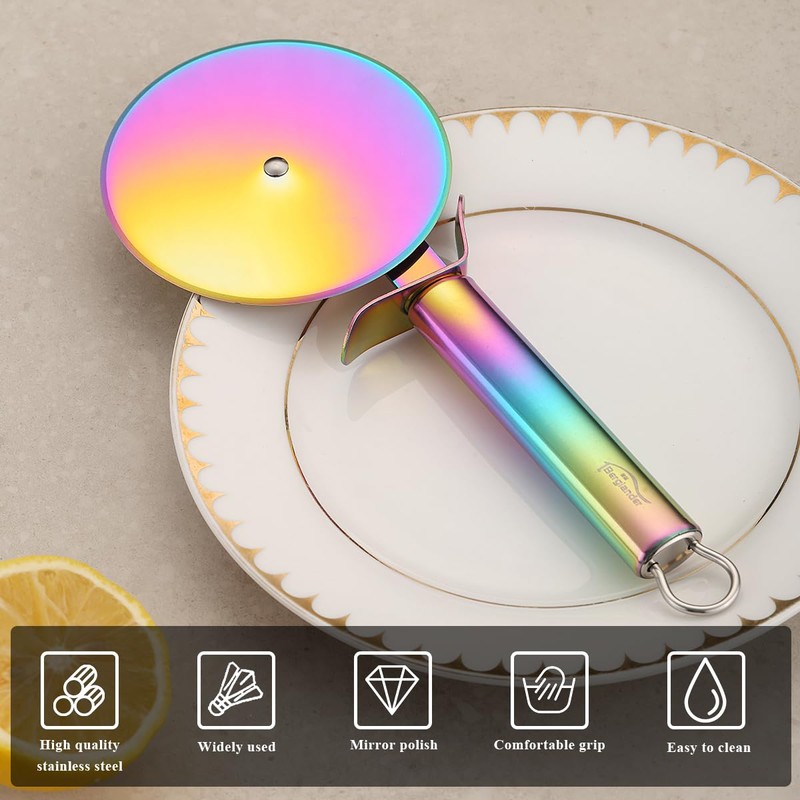 Berglander Pizza Wheel, Rainbow Titanium Plating Stainless Steel Pizza Cutter,