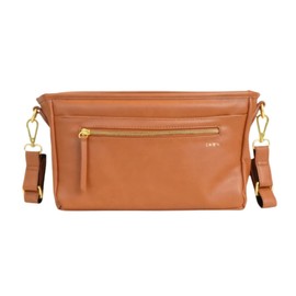 FAWN DESIGN The Stroller Caddy, Premium Matte Faux Leather Stroller Organizer with Cup Holder, Brown Diaper Bag with Adjustable Stroller Straps, 2 Exterior Pockets 1 Zipper Pocket, 14x 5x 7 inches