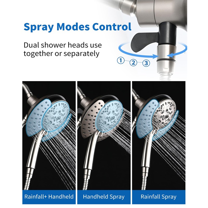INAVAMZ Shower Heads with Handheld Spray Combo: 7.2" Rainfall Shower