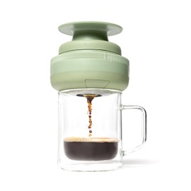 Corkcicle Coffee Palmpress - Single Serve - Portable Pour Over & French Press - Stainless Steel Filter - Collapsible - Holiday Gift - Great for Gifting Warmth - 8 oz - Sage Green