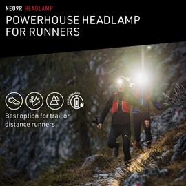 Ledlenser NEO9R LED headlamp Trail Running, Running lamp, Bright, 1200 lumens, Rechargeable, red Rear Light, Chest Strap, Reflective Headband (Blue)