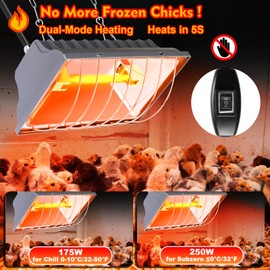 Jaenmsa 250W Brooder Heater for Chicks,Chicken Coop Brooder Heating Lamp Warmer 2 Pack with 2Pcs Infrared Heat Bulbs,2 Adjustable Temp(250W/175w) & Hight for Poultry Coop and Small Pets