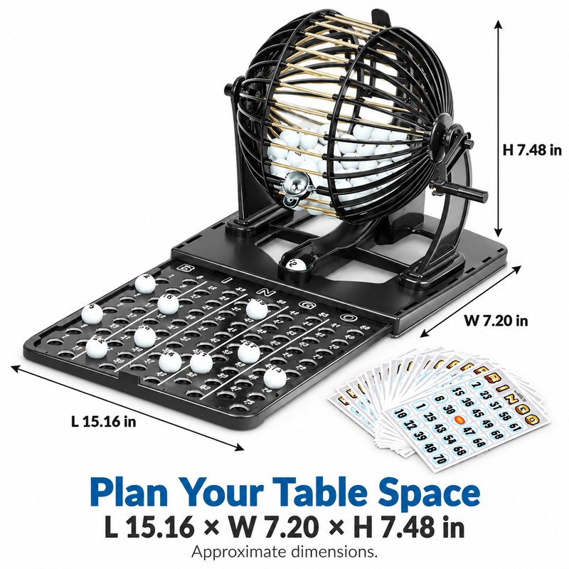 Classic Bingo Cage Set - Hand-Cranked Draw with Numbered Balls
