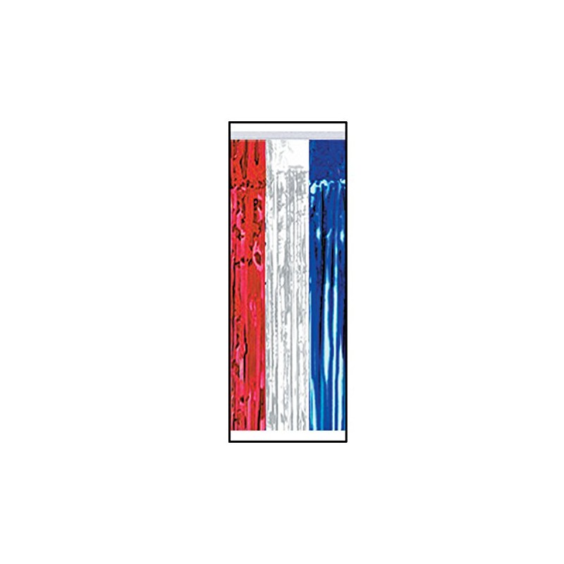 Pkgd 1-Ply FR Metallic Table Skirting (red, silver, blue) Party
