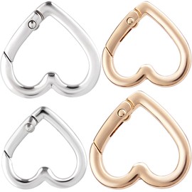 Isslly 4 PCS Heart Carabiner, 2 Sizes Zinc Alloy Heavy Duty Heart Shaped Keychain Clip, Carabiner Clip for Camping, Hiking, Fishing - Gold, Silver