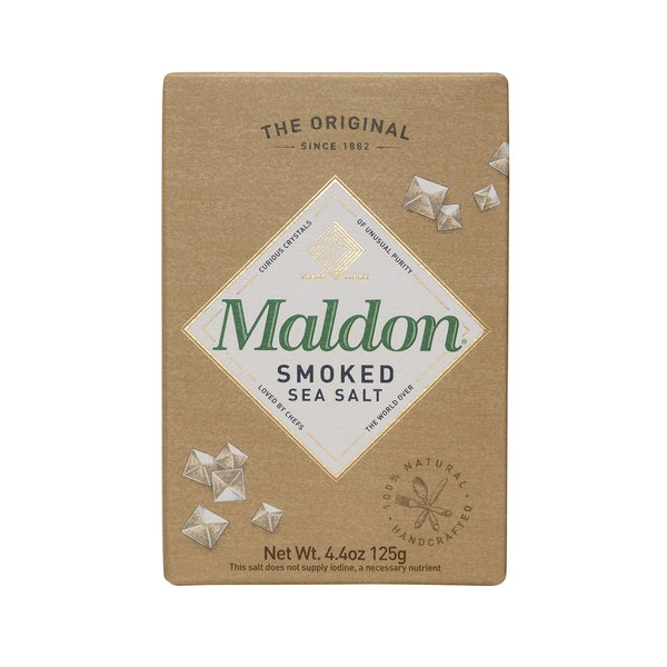 Maldon Salt, Smoked Sea Salt Flakes, 4.4 oz (125 g), Kosher, Natural, Gently Smoked Over Oak, Handcrafted, Gourmet, Pyramid Crystals