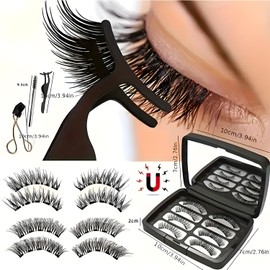 MOTIBACK Magnetic Eyelash Kit - 4 Pairs Natural Look False Lashes with Eyelash Curler, 8PCS Reusable No Glue Magnetic Lashes for Beginners (3D Effect, Waterproof)