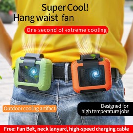 Funio Portable Waist Fan, Hanging Waist Fan, with 6000mAh Battery, Silent, 3-Speed Adjustable, Waterproof, Ideal for Outdoor & High-Temperature (Green)
