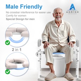 Toilet Seat Risers for Seniors, Male-Friendly Width & Height Raised Toilet Seat with Handles, Toilet Riser for Elderly, Handicap, Elevated, Fit Any Toilet, 400lbs