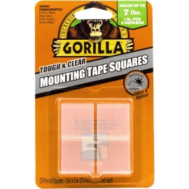 Gorilla Tough & Clear Double Sided Tape Squares, Clear Tape, 24 1" (Pack of 1)