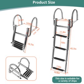 4 Step Boat Ladder, Stainless Steel Pontoon Ladder Heavy Duty with Pedal Hand Railing, Telescoping Boat Ladder Folding for Boat Yacht Dock Swimming Pool