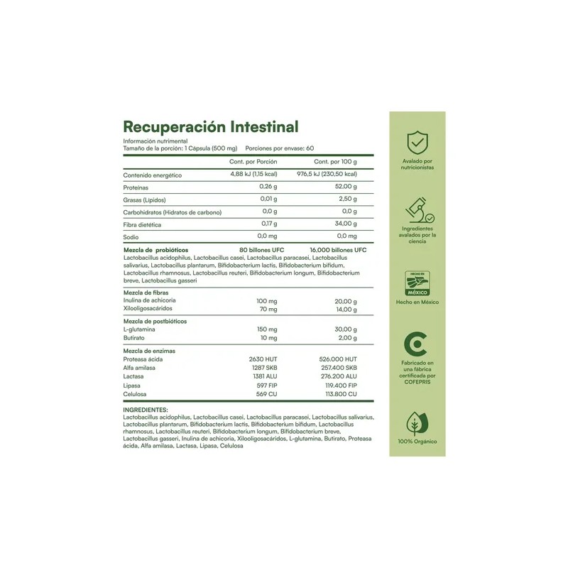 Zesty Nutrition Recuperación Intestinal 4 En 1 Con Prebióticos, Probióticos,