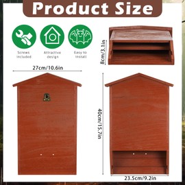 Wenqik 2 Pack Bat House for Outdoor for Tree Large Bat Box for Outside 2 Chamber Wood House Kit 15.6 x 9 x 3.2 Inch Weatherproof Wooden Shelter, Red Brown