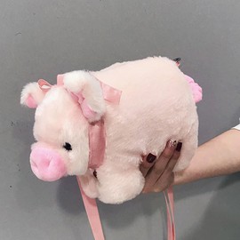 OATIPHO Plush Pig Crossbody Bag - Cute Piggy Messenger Bag, Kawaii Cartoon Animal Bag Sundries Storage Pouch with Adjustable Strap for Kids (Pink)