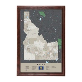 Push Pin Travel Maps Idaho - Earth Toned - Solid Wood Cherry Red Frame - 150 Pins Included - 27.5 inches x 39.5 inches