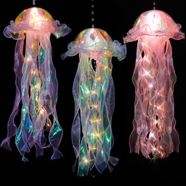 UXORSN 3Pcs Glitter Iridescent Jellyfish Light Blue Purple Pink Mermaid Jellyfish Lamp Under The Sea Mermaid Christmas Hanging Decoration Jelly Fish Lanterns Birthday Girl Baby Shower Party Supplies