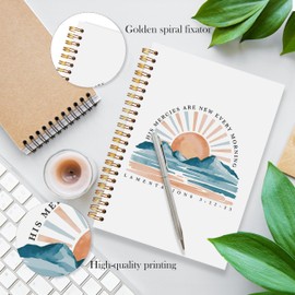 LADOCK Christian Sunrise Mountains Notebook, His Mercies Are New Every Morning Bible Verse Journal, Christian Gifts for Women Spiral Notebook, Prayer Scripture Journal, Faith Based Gifts, 5.5x8.3