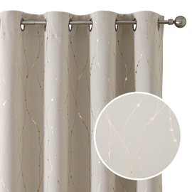 SMILE WEAVER Cream Blackout Curtains 84 Inches Long for Bedroom/Living Room,Soft Thick Thermal Insulated Room Darkening Window Treatment Drapes with Gold Printed Design,2 Panels