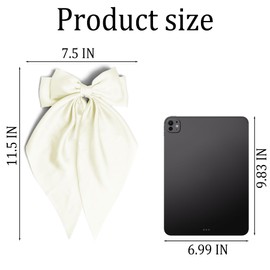 3PCS Beige Hair Bows for Women Oversized Long Tail Bow Hair Clips Satin Ribbon Bow Hair Daily Barrettes Ponytail Holder Vintage Parties Date Wedding Hair Accessories for Girls Teens