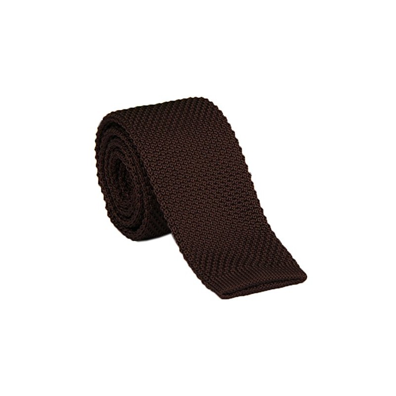 Secdtie Men Classic Solid Color Dark Brown Woven Silk Tie